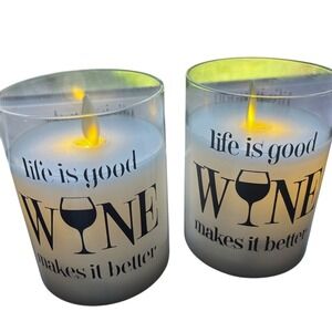 Luma Base Battery Operated LED Flameless Candle Set Life is Good Wine